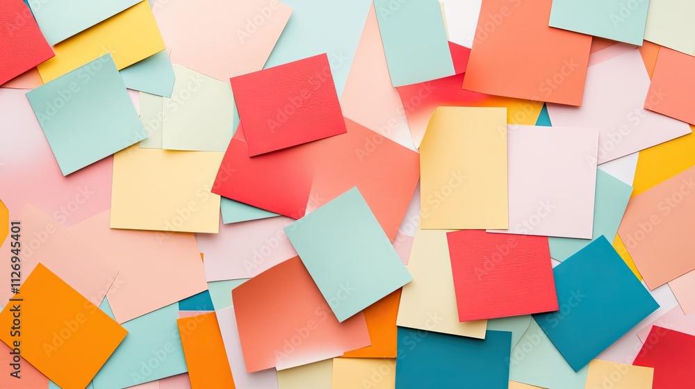 Poster colorful background of multicolored paper sheets in various shapes and sizes for creative projects a