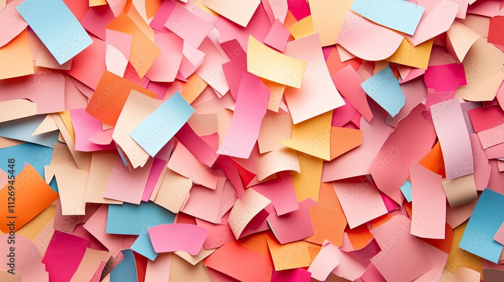Poster colorful paper scraps in assorted shapes and sizes creating a vibrant background for creative projec
