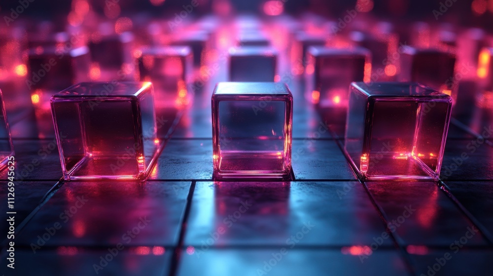 Poster abstract animation dark geometric design with moving glass blocks looping video 3d rende