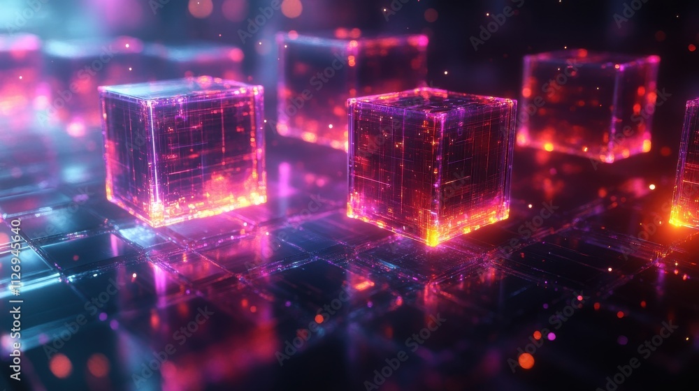 Poster abstract animation dark geometric design with moving glass blocks looping video 3d rende