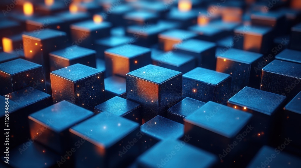 Poster abstract animation geometric background design with blue cubes looping video 3d rende