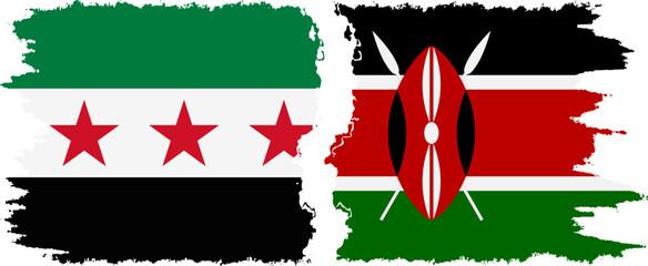 Kenya and Syrian Revolution grunge flags connection, vector