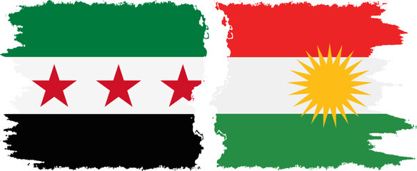 Kurdistan and Syrian Revolution grunge flags connection, vector