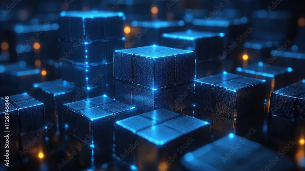 Poster abstract animation geometric background design with blue cubes looping video 3d rende