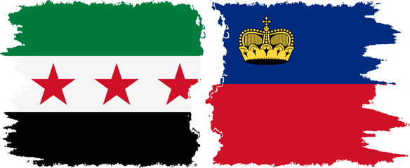 Liechtenstein and Syrian Revolution grunge flags connection, vector