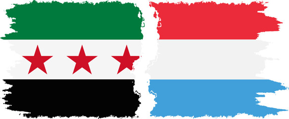 Luxembourg and Syrian Revolution grunge flags connection, vector