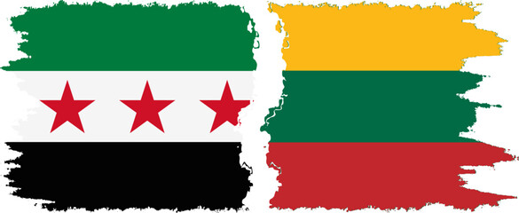Lithuania and Syrian Revolution grunge flags connection, vector