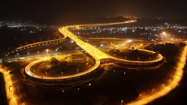 Aerial view of winding highways and elevated roads