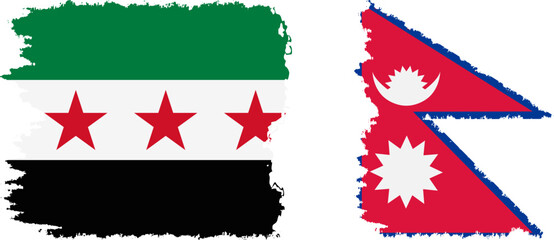 Nepal and Syrian Revolution grunge flags connection, vector