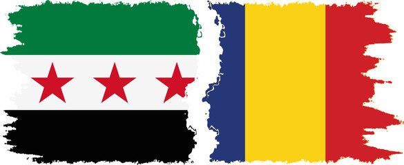 Romania and Syrian Revolution grunge flags connection, vector