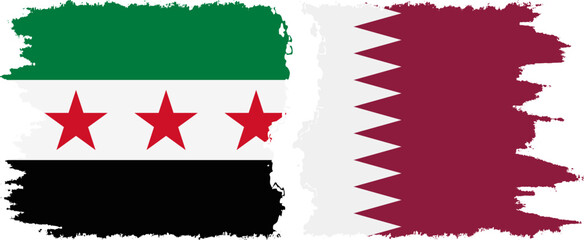 Qatar and Syrian Revolution grunge flags connection, vector