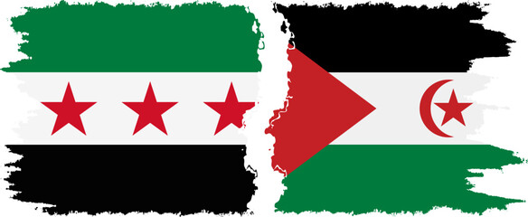 Western Sahara and Syrian Revolution grunge flags connection, vector