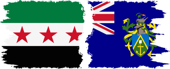 Pitcairn Islands and Syrian Revolution grunge flags connection, vector