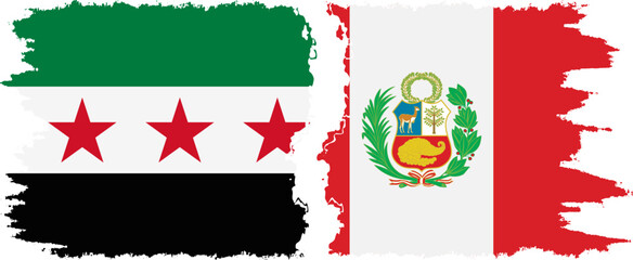 Peru and Syrian Revolution grunge flags connection, vector
