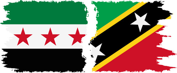Saint Kitts and Nevis and Syrian Revolution grunge flags connection, vector