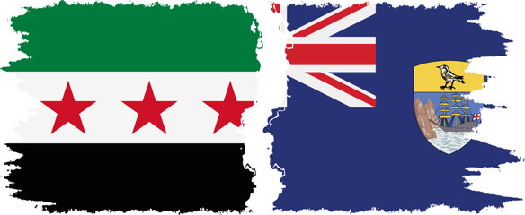 Obraz premium Saint Helena and Syrian Revolution grunge flags connection, vector