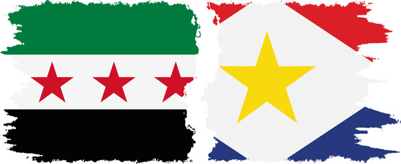 Saba and Syrian Revolution grunge flags connection, vector