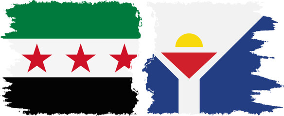 Saint Martin and Syrian Revolution grunge flags connection, vector