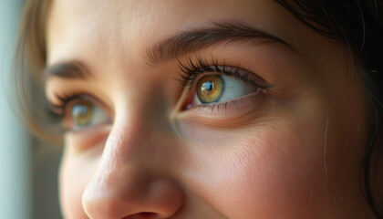 Fototapeta premium Close up of a young woman's eye gazing thoughtfully into the distance.