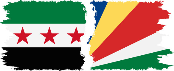 Seychelles and Syrian Revolution grunge flags connection, vector