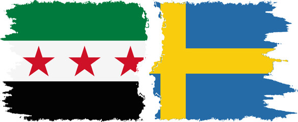 Sweden and Syrian Revolution grunge flags connection, vector