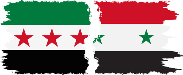 Syria and Syrian Revolution grunge flags connection, vector