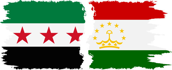 Obraz premium Tajikistan and Syrian Revolution grunge flags connection, vector
