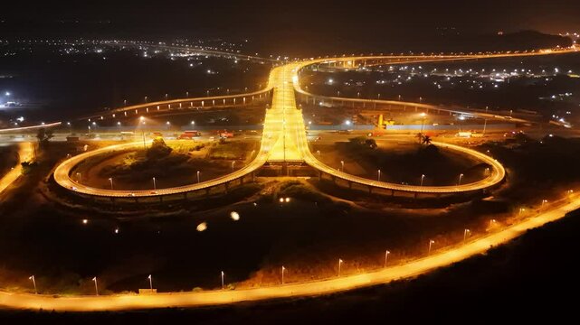 Illuminated freeways and bridges seen from above