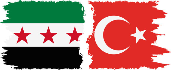 Turkey and Syrian Revolution grunge flags connection, vector