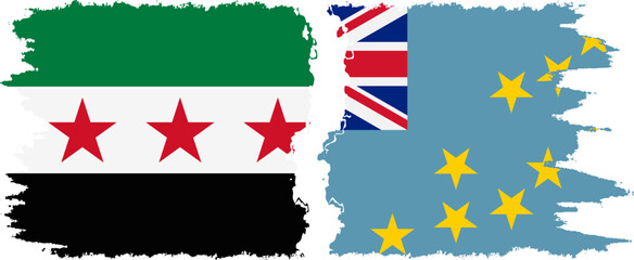Tuvalu and Syrian Revolution grunge flags connection, vector