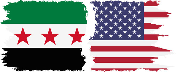 United States and Syrian Revolution grunge flags connection, vector