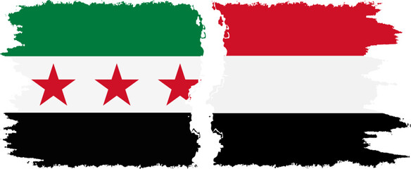 Yemen and Syrian Revolution grunge flags connection, vector