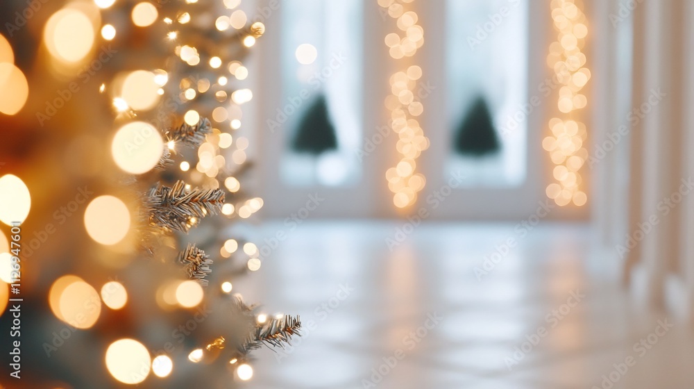 Poster soft-focus bokeh lights in warm golden tones create festive and elegant atmosphere