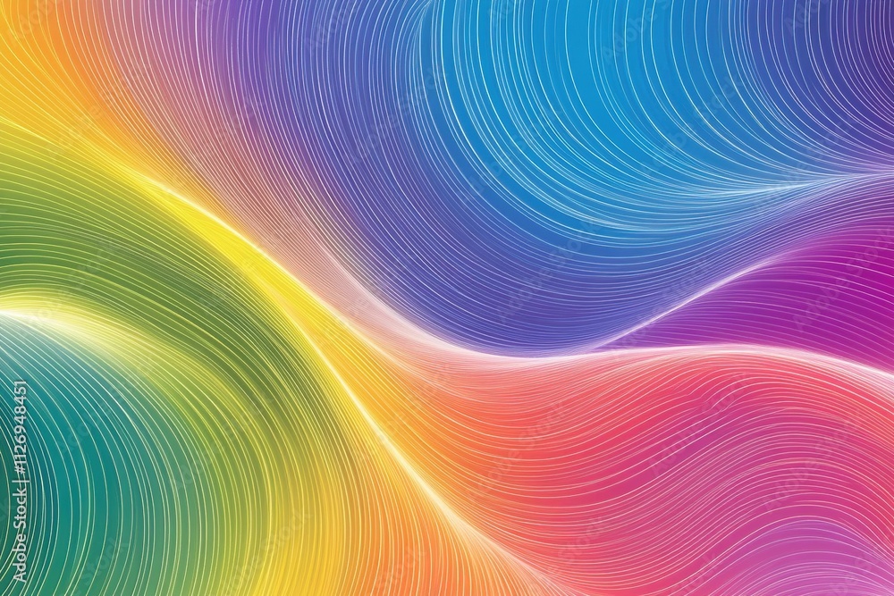 Poster colorful gradient of curved lines creating rainbow wave pattern flowing seamlessly across canvas