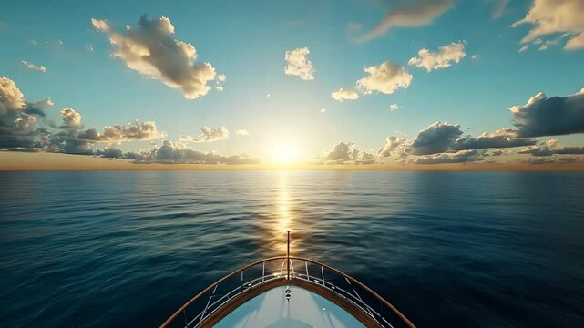 front sea view from the bow of the cruise ship. 4k video