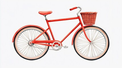 Fototapeta premium Vintage Red Bicycle with Basket,Isolated on White Background
