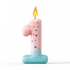 Happy Birthday burning candle in the form of number 1 one isolated on white background