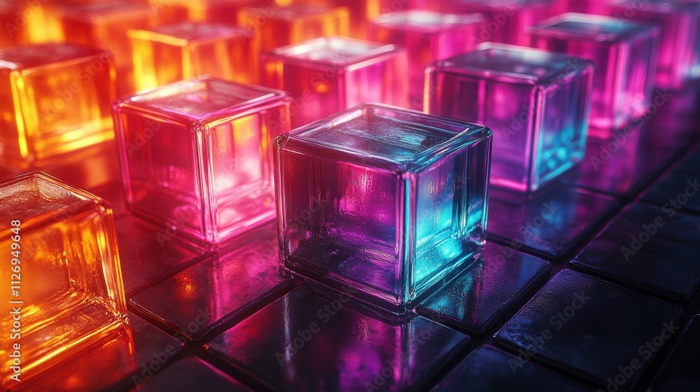 Aufkleber abstract animation of dark colorful background with glass cubes looping video 3d rende