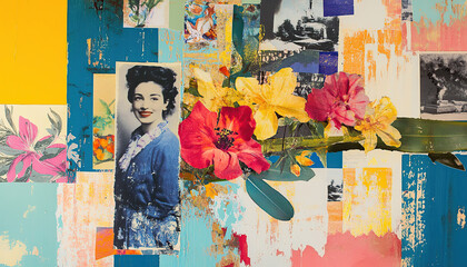 Artistic vintage collage with flowers and botanical patterns
