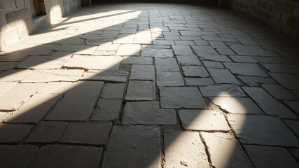 Sunlit Stone Floor with Irregular Pattern and Aged Texture