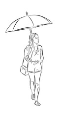 illustration of a shopping woman with a umbrela , vector    