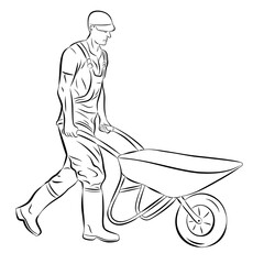 illustration of a worker construction handcart , vector 