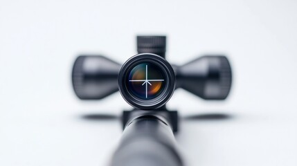 Detailed Photo of Rifle Scope with Crosshair Markings on White Background
