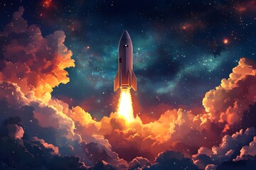 Fototapeta premium Explore the wonders of space with a detailed illustration of a rocket and celestial bodies, perfect for science and education. illustration, science, design, mosque, travel, child, star, sky,