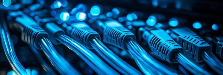 An artistic representation of blue networking cables, symbolizing the technological backbone of connectivity.