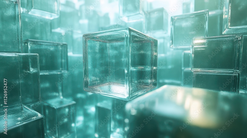 Poster abstract animation rotating glass blocks seamless looped video 3d rende