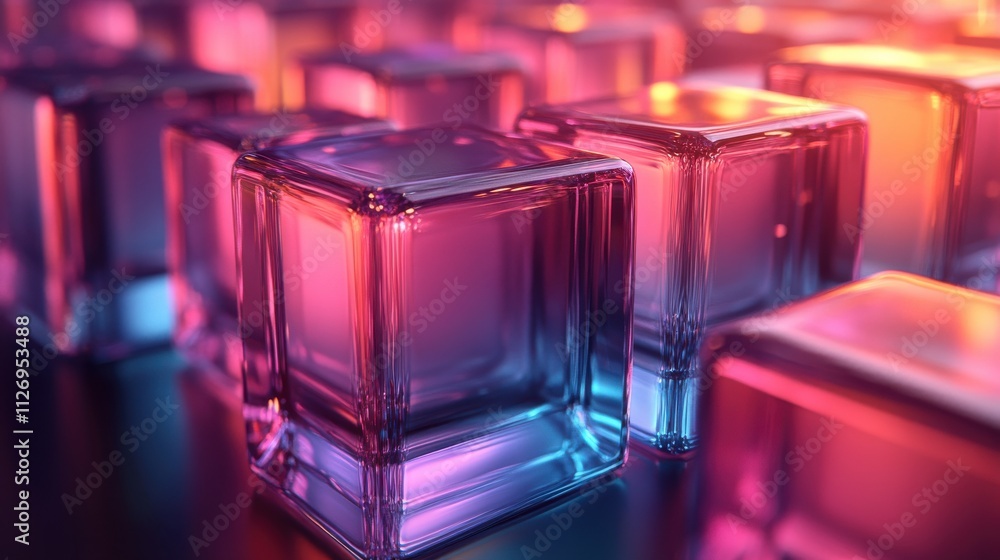 Poster abstract animation rotating iridescent cubes seamless looped video 3d rende