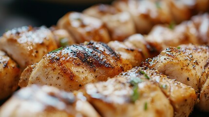 Grilled chicken skewers with spices and char marks