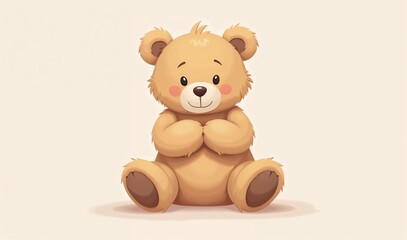 Fototapeta premium Cute teddy bear illustration with a soft and fluffy texture, pastel colors, and a simple cartoon style, evoking warmth and coziness