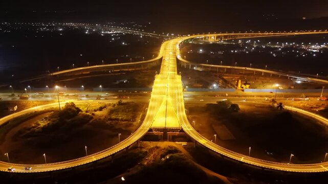 Drone capture bright highways and crossings